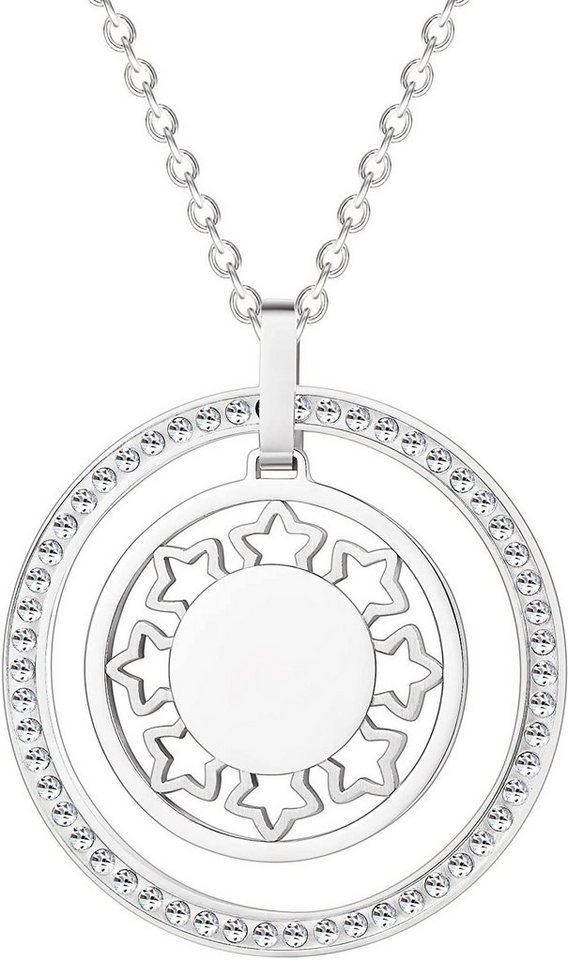 Karisma Kette mit Anhänger Karisma Damen Edelstahl Anhängerkette Collier 2 Kreise Sterne zirkonia, 80cm Lang CQD106 - Silber von Karisma