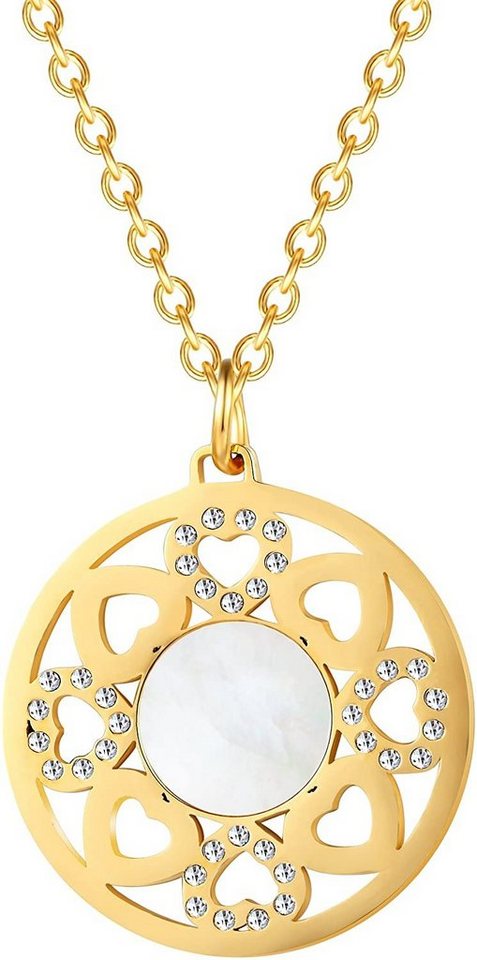 Karisma Kette mit Anhänger Karisma Damen Edelstahl Anhängerkette Collier 8 Herze Zirkonia Perlmutt Farbwahl 42cm Lang CQD104 - Gold von Karisma