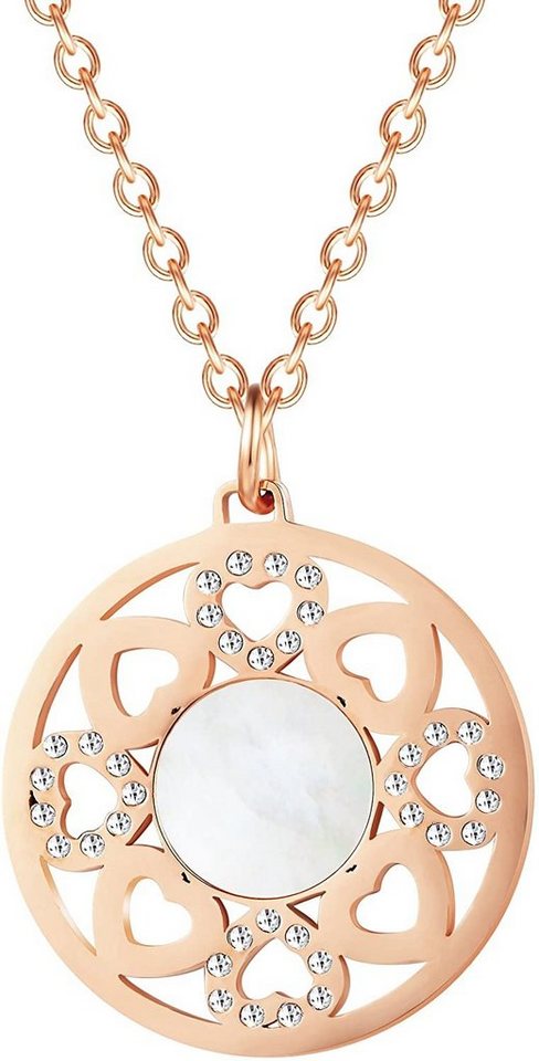 Karisma Kette mit Anhänger Karisma Damen Edelstahl Anhängerkette Collier 8 Herze Zirkonia Perlmutt Farbwahl 42cm Lang CQD104 - Roségold von Karisma