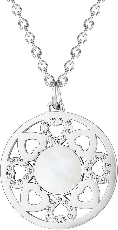 Karisma Kette mit Anhänger Karisma Damen Edelstahl Anhängerkette Collier 8 Herze Zirkonia Perlmutt Farbwahl 42cm Lang CQD104 - Silber von Karisma