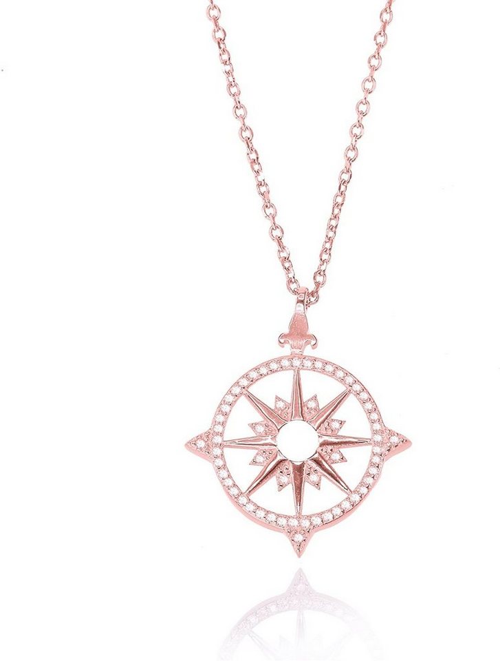 Karisma Kette mit Anhänger Karisma Damen Silber 925 Anhänger Anker Rad Zrikonia Collier Kette mit Verlängerung 5cm - Roségold Weiße Steine von Karisma