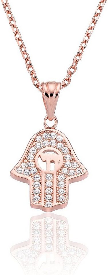 Karisma Kette mit Anhänger Karisma Damen Silber 925 Anhänger Fatima Hand Hamsa Collier Kette 45cm Verlängerung 5cm - Rosévergoldet von Karisma