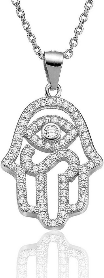 Karisma Kette mit Anhänger Karisma Damen Silber 925 Anhänger Fatima Hand Hamsa Nazar Auge, Collier Kette Verlängerung 5cm - Silber Rhodiniert von Karisma