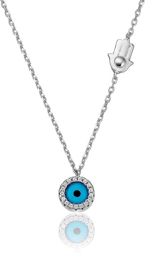 Karisma Kette mit Anhänger Karisma Damen Silber 925 Anhänger Fatima Hand und Nazar Auge, Collier Kette Verlängerung 5cm - Silber Rhodiniert von Karisma