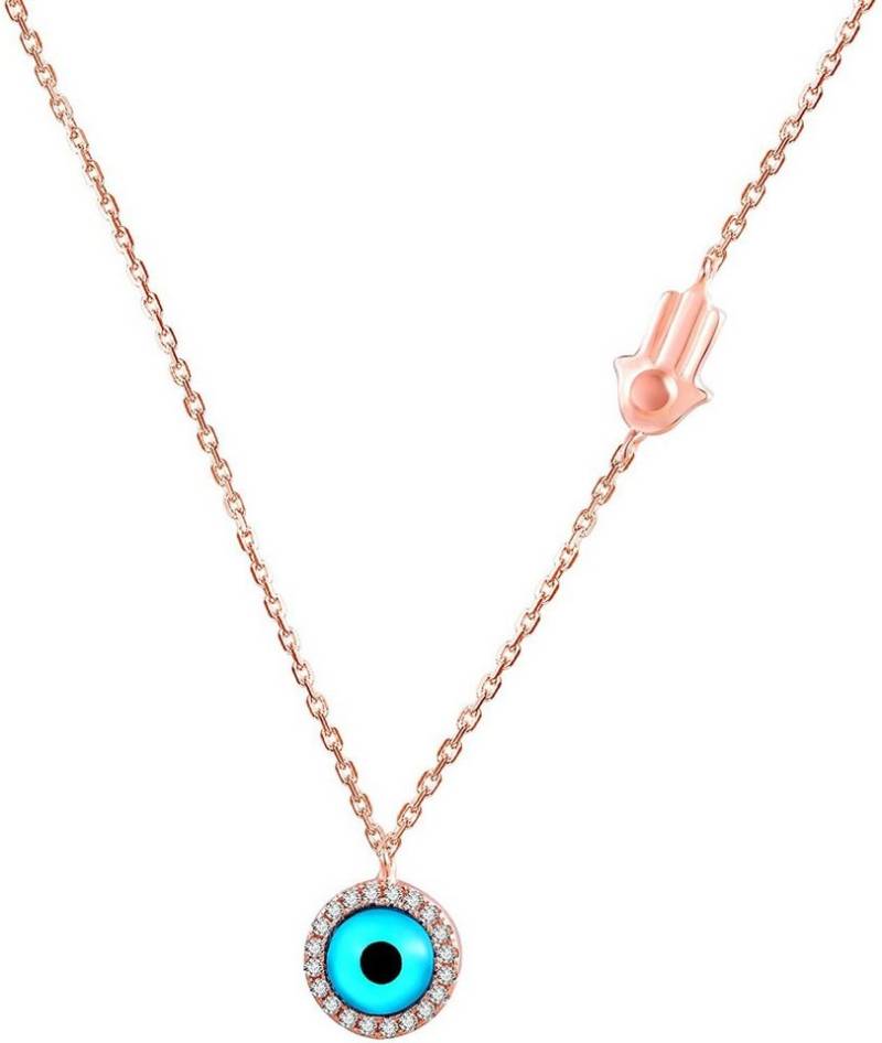 Karisma Kette mit Anhänger Karisma Damen Silber 925 Anhänger Fatima Hand und Nazar Auge, Collier Kette Verlängerung 5cm - Roségold Weiße Steine von Karisma