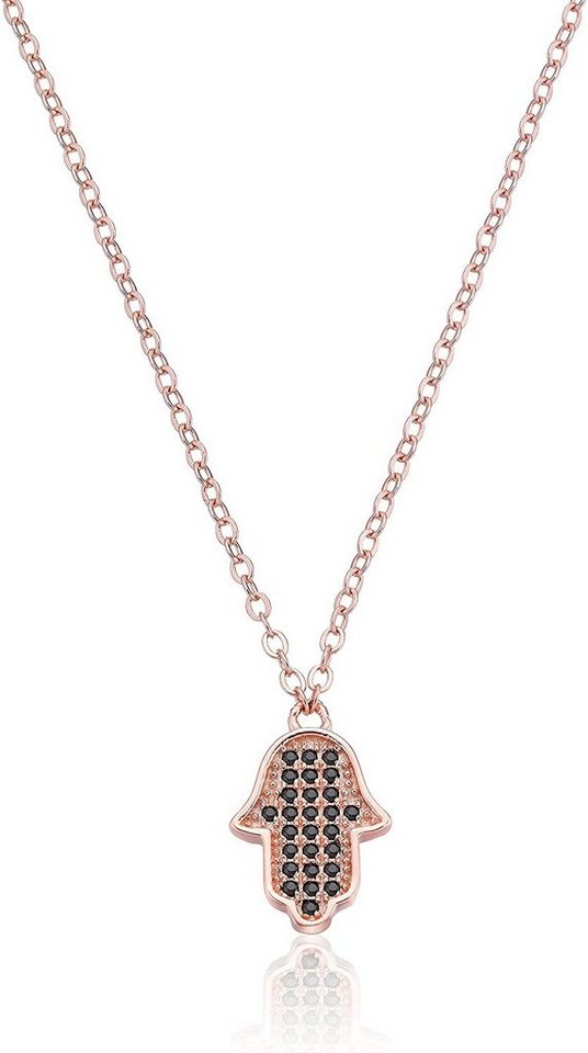 Karisma Kette mit Anhänger Karisma Damen Silber 925 Anhänger Fatima's Hand Zrikonia Collier Kette Verlängerung 5cm - Roségold Schwarze Steine von Karisma