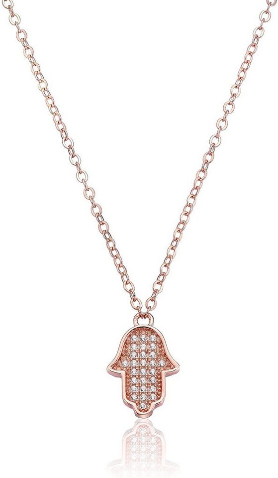 Karisma Kette mit Anhänger Karisma Damen Silber 925 Anhänger Fatima's Hand Zrikonia Collier Kette Verlängerung 5cm - Roségold Weiße Steine von Karisma