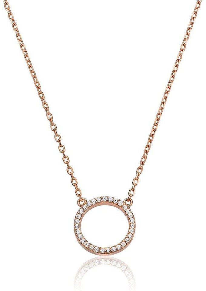 Karisma Kette mit Anhänger Karisma Damen Silber 925 Anhänger Kreis Liebe Zrikonia Collier Kette mit Verlängerung 5cm - Roségold Weiße Steine von Karisma