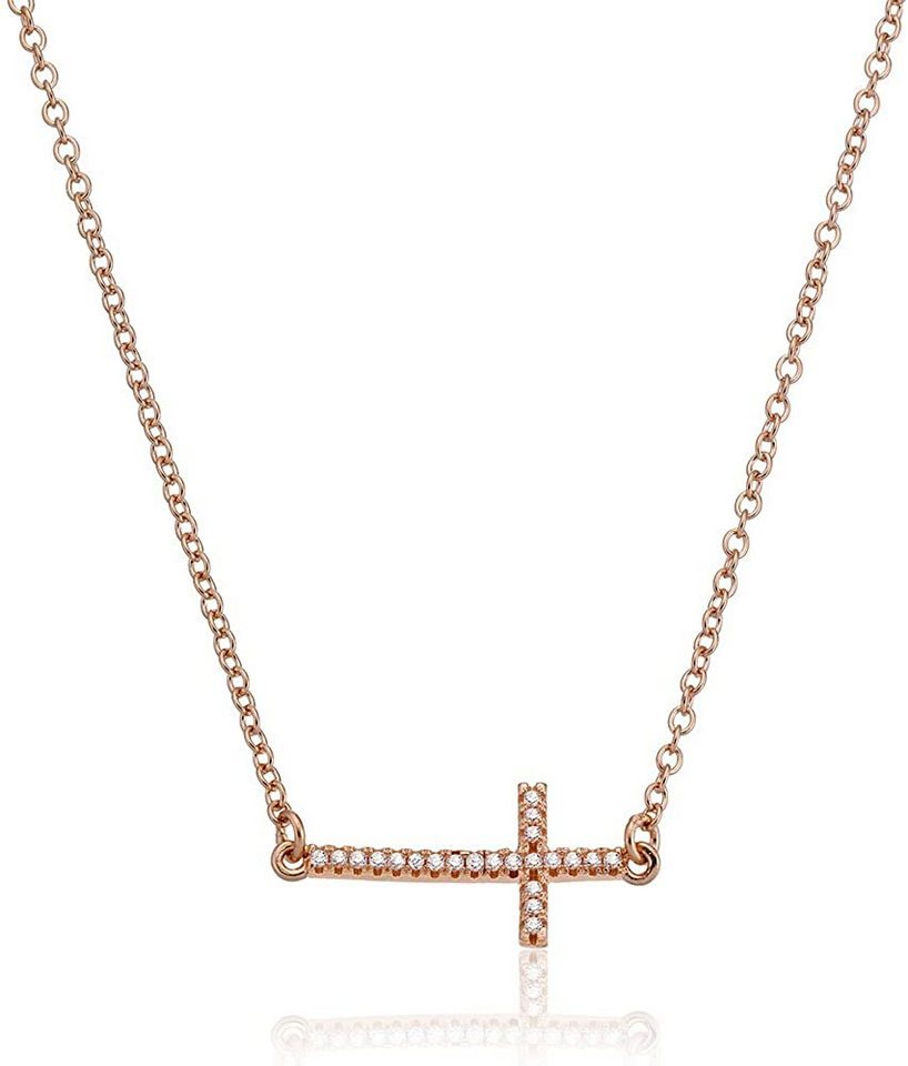 Karisma Kette mit Anhänger Karisma Damen Silber 925 Anhänger Kreuz Zrikonia Collier Kette mit Verlängerung 5cm - Roségold Weiße Steine von Karisma