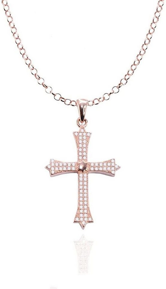 Karisma Kette mit Anhänger Karisma Damen Silber 925 Anhänger Kreuz Zrikonia Collier Kette mit Verlängerung 5cm - Roségold Weiße Steine von Karisma