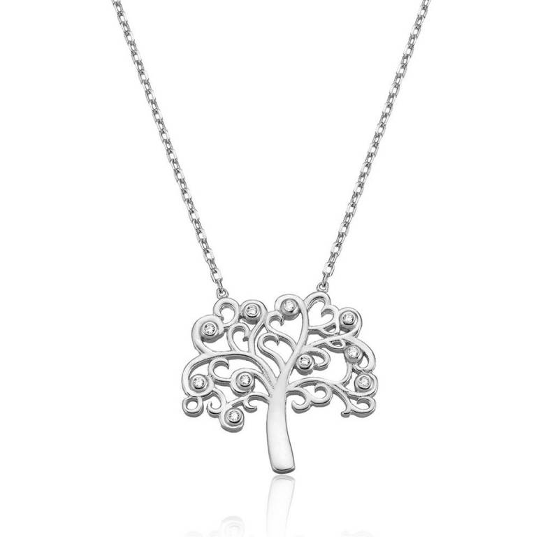 Karisma Kette mit Anhänger Karisma Damen Silber 925 Anhänger Lebensbaum Zrikonia Collier Kette, mit Verlängerung 5cm - Roségold Weiße Steine von Karisma