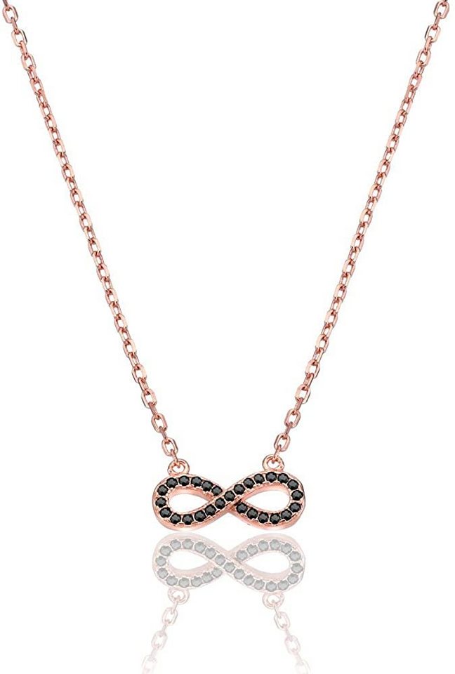 Karisma Kette mit Anhänger Karisma Damen Silber 925 Anhänger Unendlichkeit Zrikonia Collier, Kette mit Verlängerung 5cm - Roségold Schwarze Steine von Karisma