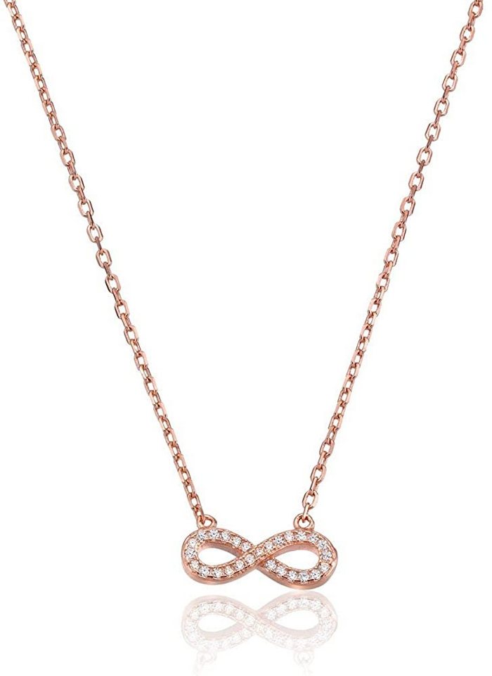 Karisma Kette mit Anhänger Karisma Damen Silber 925 Anhänger Unendlichkeit Zrikonia Collier, Kette mit Verlängerung 5cm - Roségold Weiße Steine von Karisma