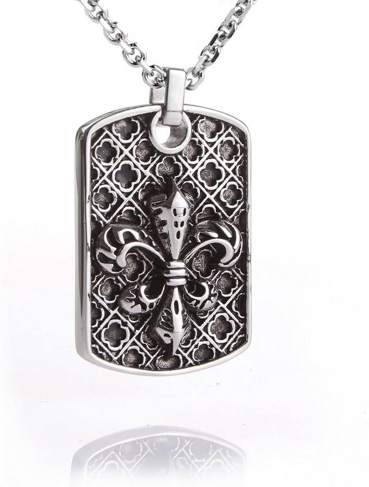 Karisma Kette mit Anhänger Karisma Edelstahl Anhänger Dog Tag Bourbonische Lilie Geschwärzt von Karisma