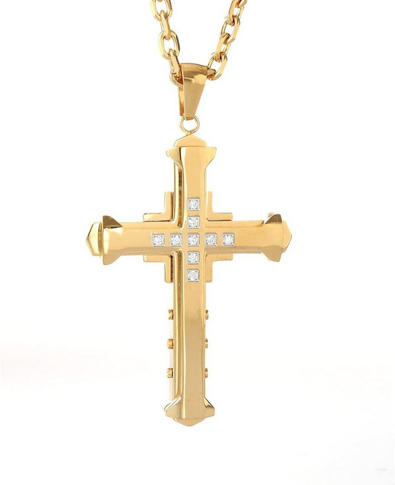 Karisma Kette mit Anhänger Karisma Edelstahl Anhänger Kreuz Massiv Gold beschichtet mit Zirkonia Steine Edelstahl Kette - DP3128.G - 60.0 Zentimeter von Karisma