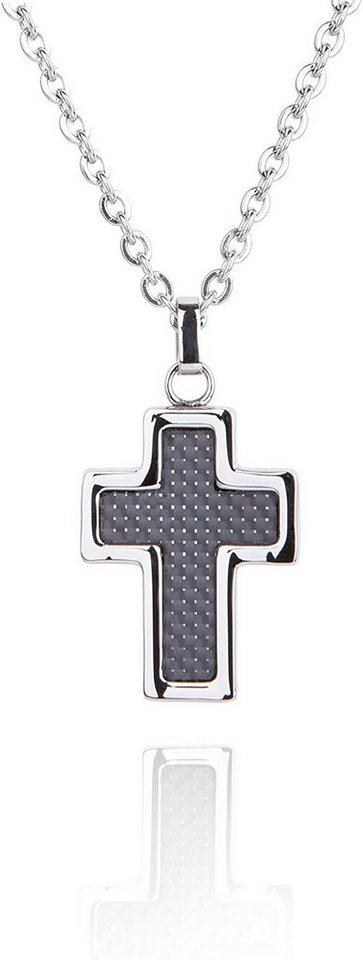 Karisma Kette mit Anhänger Karisma Edelstahl Kettenanhänger Kreuz Karboneinlage Edelstahlkette hochpoliert - 50.0 Zentimeter von Karisma