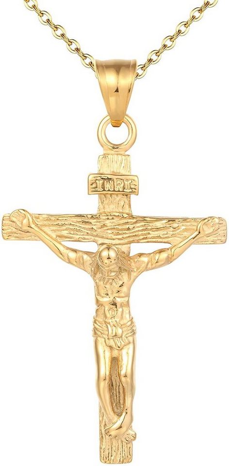 Karisma Kette mit Anhänger Karisma Männer Edelstahl Collier Anhänger Halskette -, Kreuz Inri - CSP1006 - Gold von Karisma