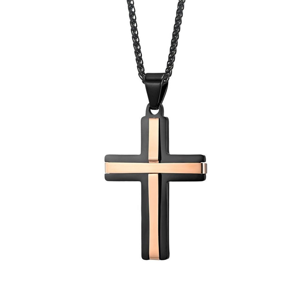 Karisma Kreuzanhänger Edelstahl Kette Länge 55cm/1mm Dicke Kreuz Schwarz Herrenschmuck von Karisma