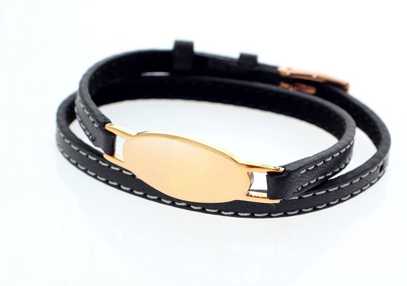 Karisma Lederarmband Damen Lederarmband Schwarz zweifach gewickelt - ID Platte aus Edelstahl Gold beschichtet - Ideal zum Eingravieren - SB 9931 Län von Karisma