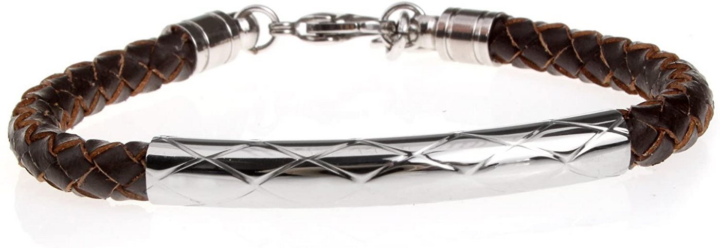 Karisma Lederarmband Geflochtes Lederarmband Braun Moderne Platte Edelstahl, Länge Verstellbar- SB8364 von Karisma