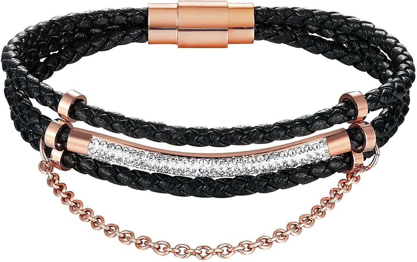 Karisma Lederarmband Karisma Damen Lederarmband 3 Fach gewickelt Edelstahl Zirkonia mit Kette Farbwahl WB-QD101 - Roségold von Karisma