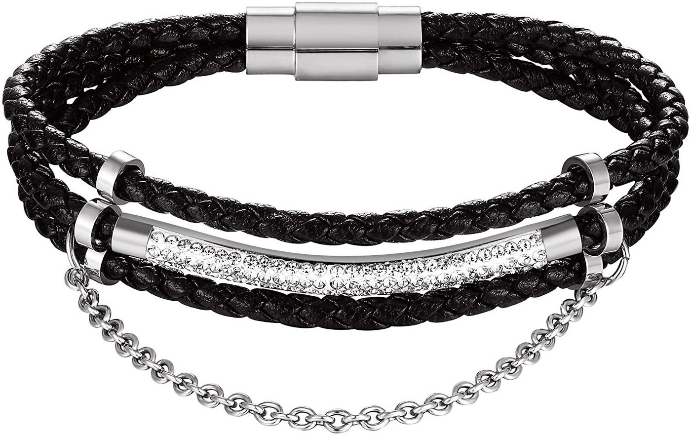 Karisma Lederarmband Karisma Damen Lederarmband 3 Fach gewickelt Edelstahl Zirkonia mit Kette Farbwahl WB-QD101 - Silber von Karisma