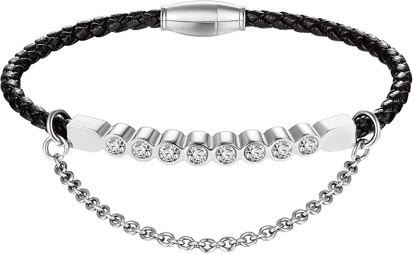 Karisma Lederarmband Karisma Damen Lederarmband Edelstahl Zirkonia mit Kette Farbwahl WB-QD100 - Silber von Karisma