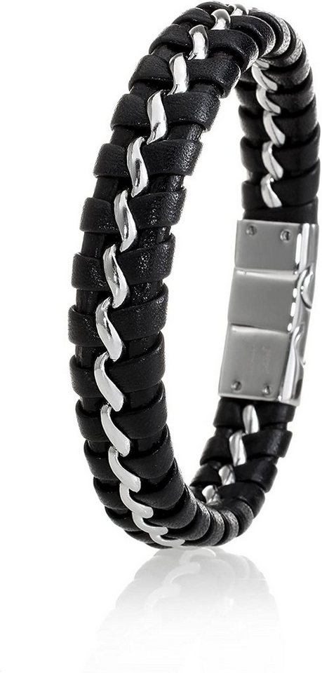 Karisma Lederarmband Karisma Hochwertiges Geflochtenes Herren Leder Armband Schwarz -, Edelstahl 316L Drahlt LB-408-IR 21/22cm von Karisma