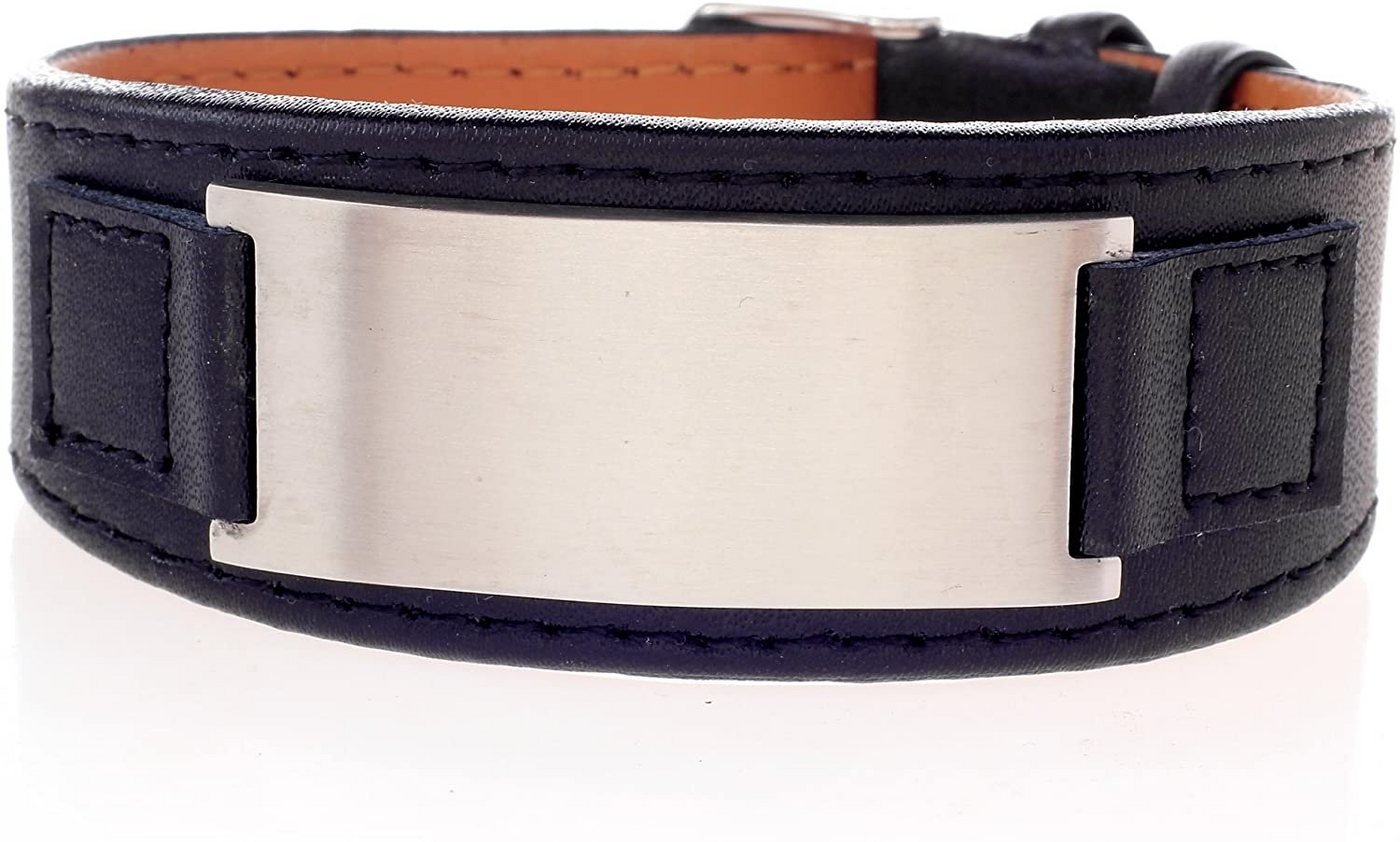 Karisma Lederarmband Karisma Leder Armband Schwarz mit Edelstahl Platte - matt poliert Ideal Zum Eingravieren - LE61007B verstellbar 19-22,5cm von Karisma