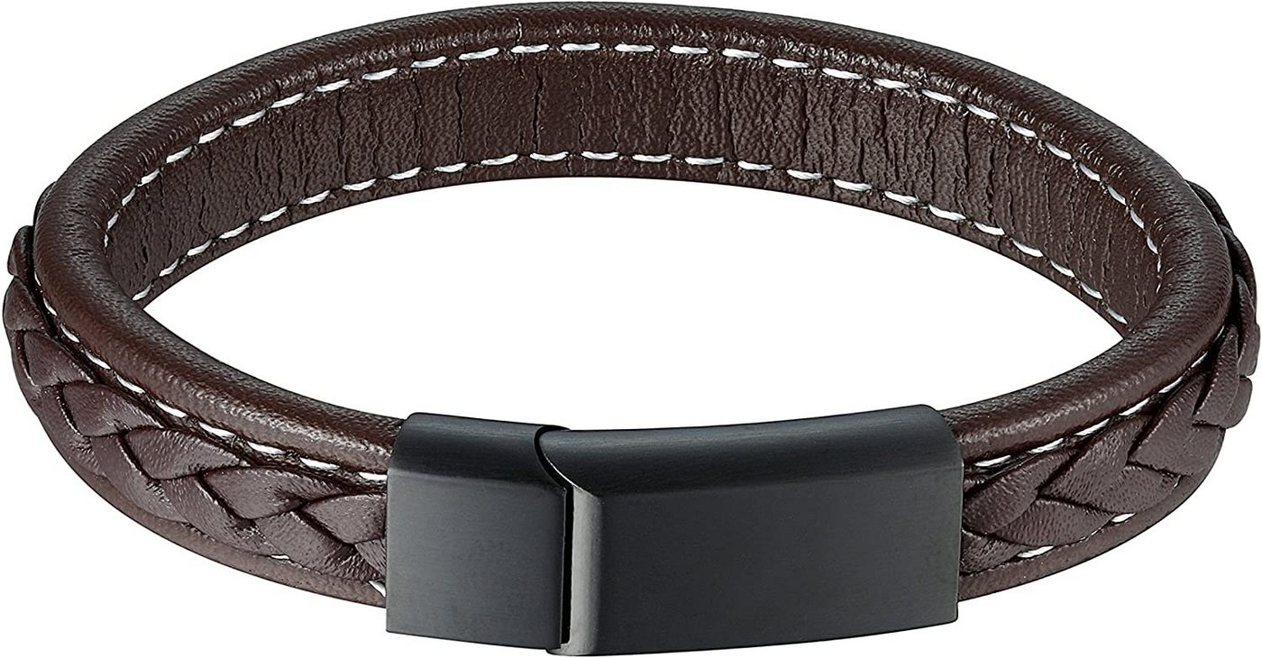 Karisma Lederarmband Karisma Männer Braunes Lederarmband Edelstahl Verschluss Farbwahl Länge 20,5cm - Schwarz von Karisma