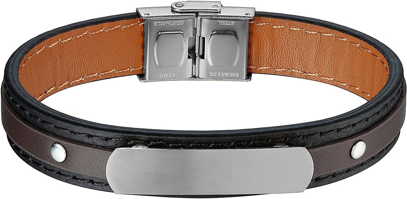 Karisma Lederarmband Karisma Männer Braunes und Schwarzes Lederarmband Edelstahl Plate Ideal zum Eingravieren Farbwahl Länge 21cm - Silber von Karisma