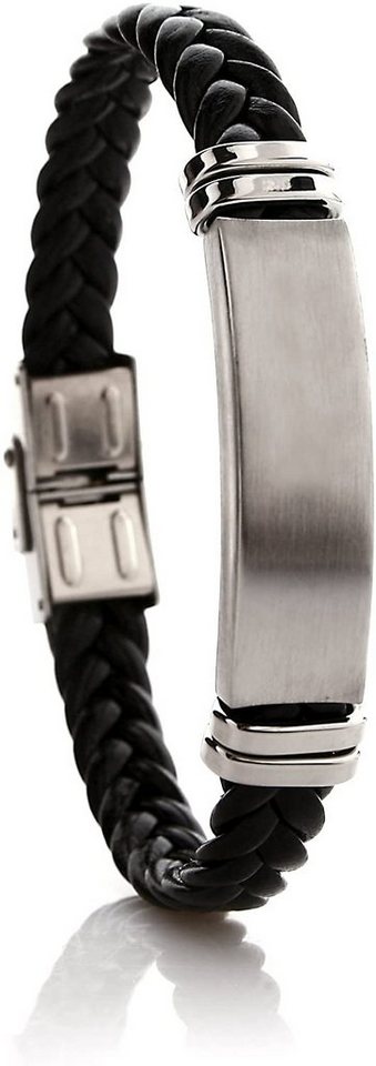 Karisma Lederarmband Karisma Männer Imitat-Leder Armband Edelstahl Platte Matt - Ideal Zum Eingravieren - SB5330 - 19.0 Zentimeter von Karisma