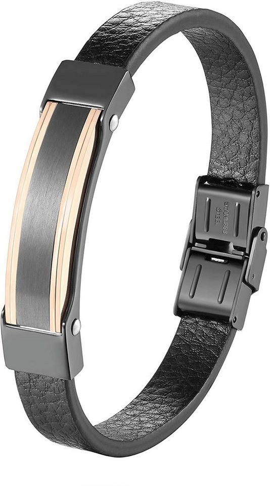 Karisma Lederarmband Karisma Männer Klassiches Lederarmband mit Edelstahl Platte Länge 21cm BLQ248 - Silber Roségold von Karisma