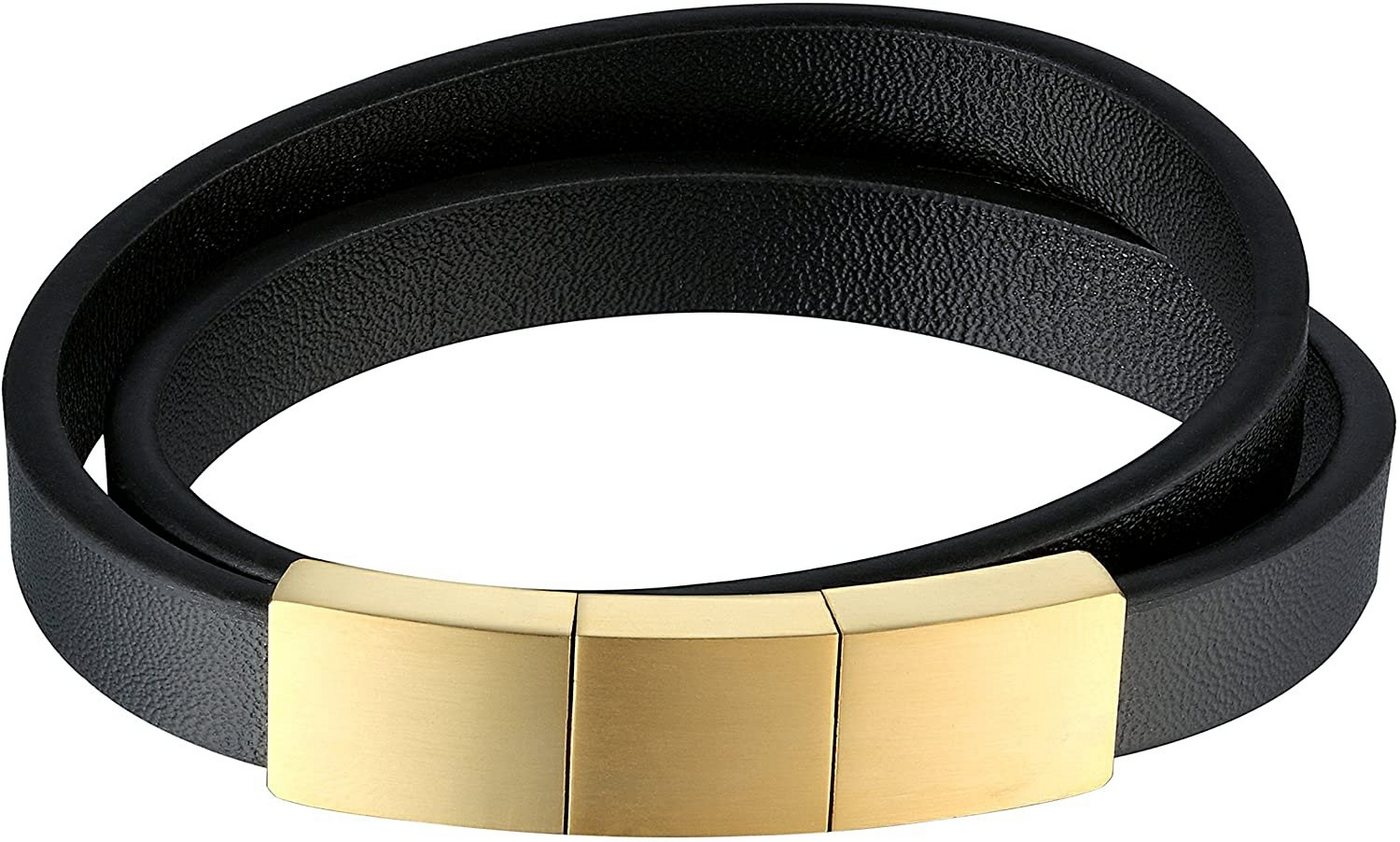 Karisma Lederarmband Karisma Männer Lederarmband 2 Fach Gewickelt Edelstahl Verschluss- Länge 40cm auf 1cm Kurzbar Farbwahl - Gold von Karisma