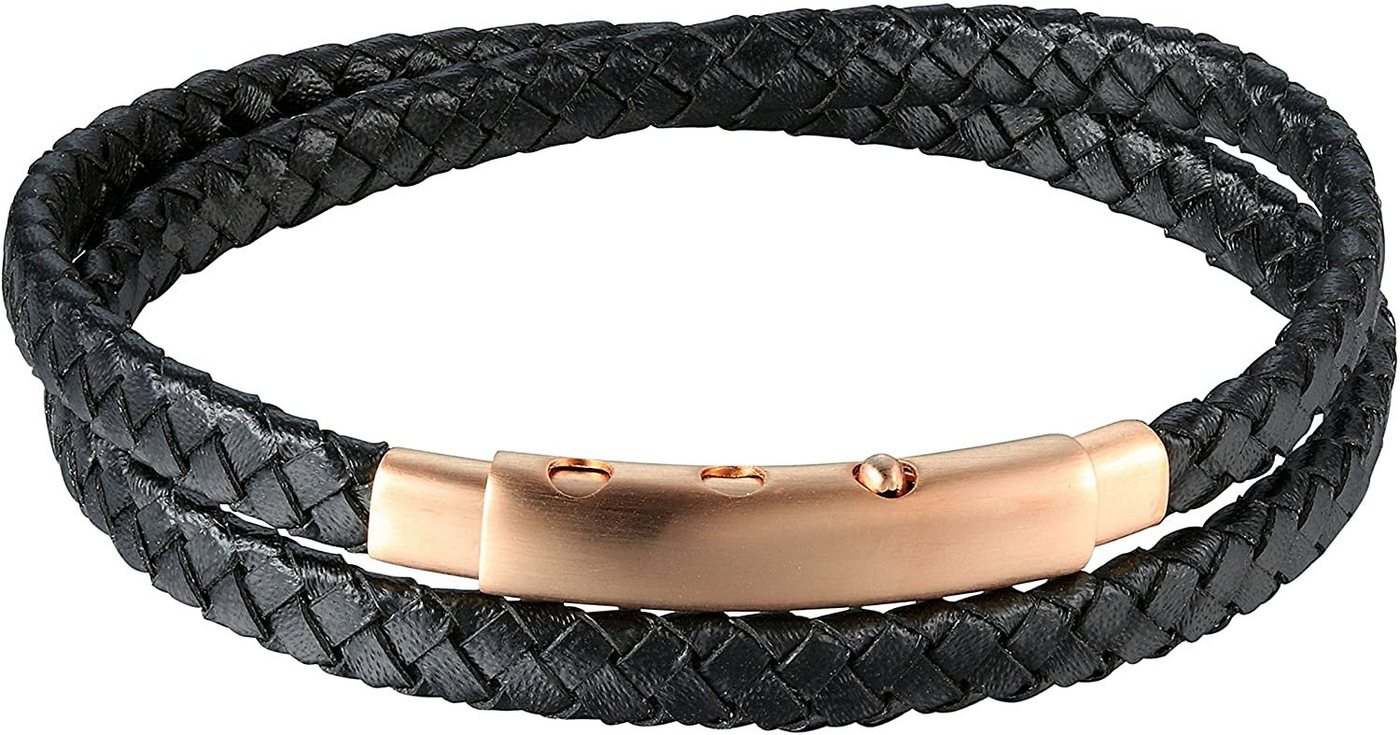 Karisma Lederarmband Karisma Männer Lederarmband 2 Fach Gewickelt Edelstahl Verstellbarer Verschluss Länge 41cm BLQ 225 - Roségold von Karisma