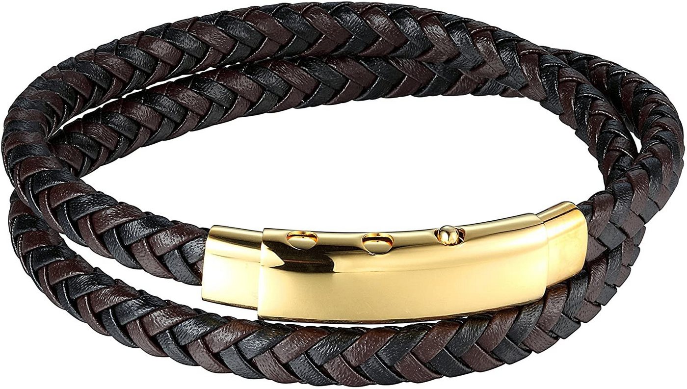 Karisma Lederarmband Karisma Männer Lederarmband 2 Fach Gewickelt Edelstahl Verstellbarer Verschluss Länge 41cm - Gold von Karisma