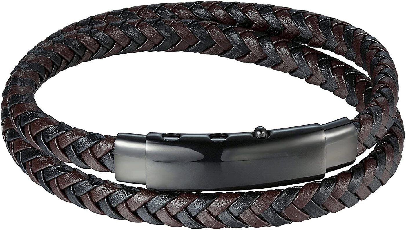 Karisma Lederarmband Karisma Männer Lederarmband 2 Fach Gewickelt Edelstahl Verstellbarer Verschluss Länge 41cm - Schwarz von Karisma