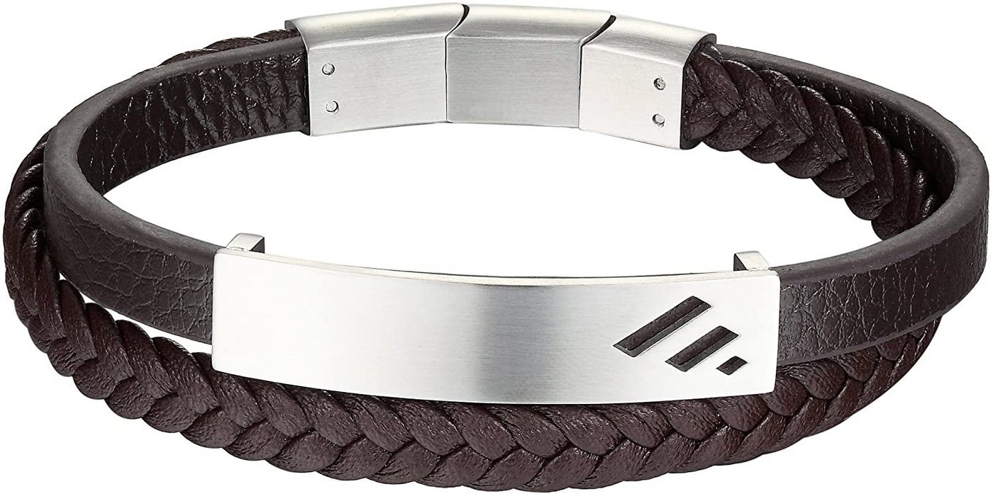 Karisma Lederarmband Karisma Männer Lederarmband 2 Fach gewickelt Edelstahlplatte 3 Linie Länge 21,5cm BLQ237 - Black / Silber Verschluss von Karisma