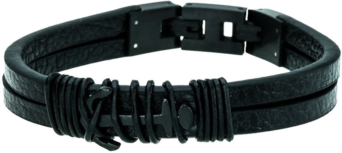 Karisma Lederarmband Karisma Männer Lederarmband 316 L Edelstahl Anker Maritim Farbwahl 19 cm Plus Verlängerung 1,5cm - Schwarz von Karisma