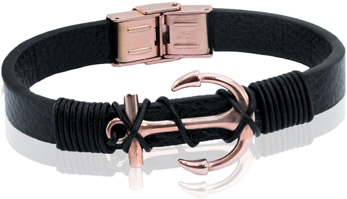 Karisma Lederarmband Karisma Männer Lederarmband 316 L Edelstahl Anker Maritim Farbwahl 20cm - Roségold von Karisma