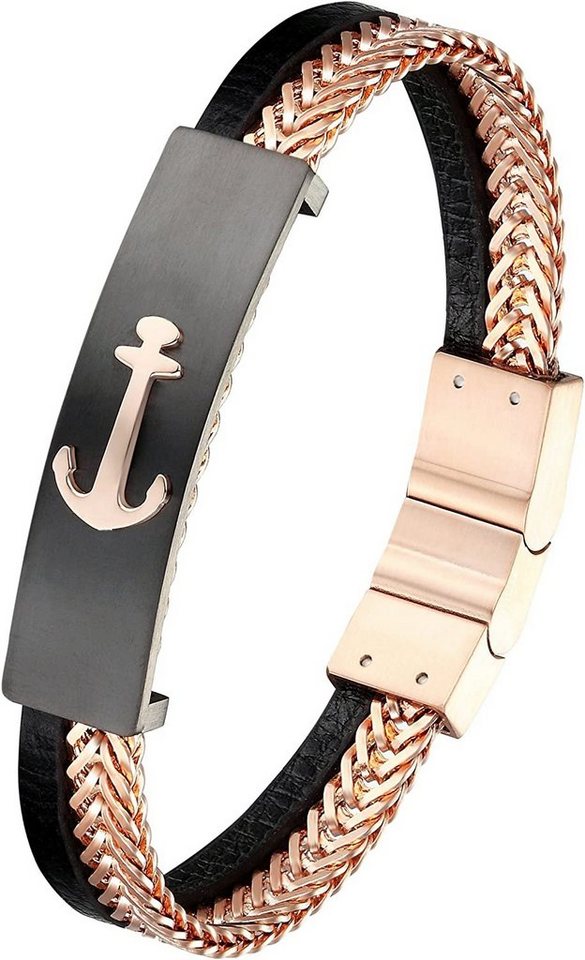 Karisma Lederarmband Karisma Männer Lederarmband Edelstahl Panzer Anker Platte Magnet Verschluss Länge 21,5cm Farbwahl BLQ227 - Roségold von Karisma