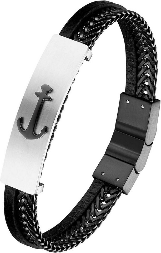 Karisma Lederarmband Karisma Männer Lederarmband Edelstahl Panzer Anker Platte Magnet Verschluss Länge 21,5cm Farbwahl BLQ227 - Schwarz von Karisma