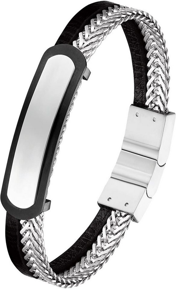 Karisma Lederarmband Karisma Männer Lederarmband Edelstahl Panzer Platte Magnet Verschluss Länge 21,5cm Farbwahl BLQ228 - Silber von Karisma