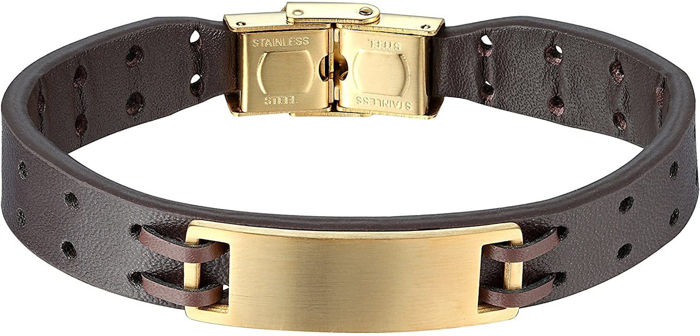 Karisma Lederarmband Karisma Männer Lederarmband Edelstahl Platte Ideal, zum Eingravieren Länge 21cm - Gold von Karisma