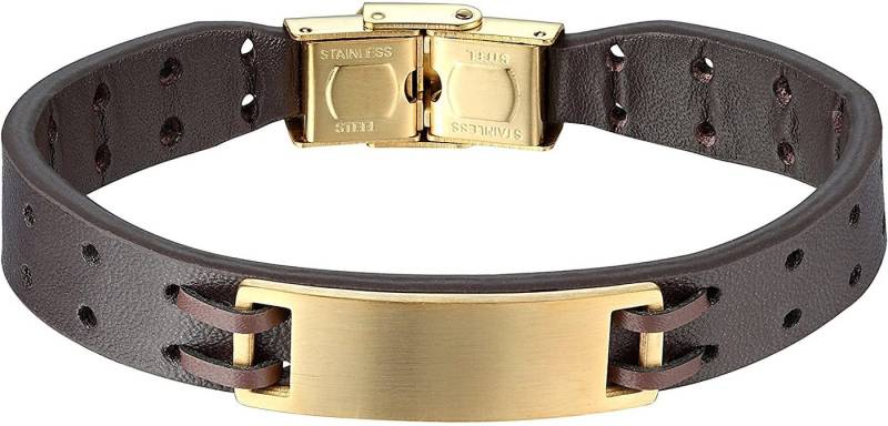 Karisma Lederarmband Karisma Männer Lederarmband Edelstahl Platte Ideal, zum Eingravieren Länge 21cm - Gold von Karisma