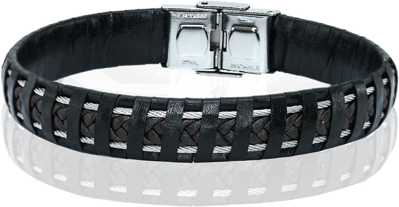 Karisma Lederarmband Karisma Männer Lederarmband mit 2 Drahten Länge 21cm - Schwarz und Braun von Karisma