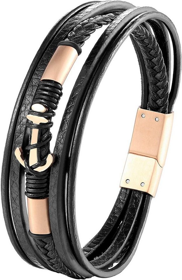 Karisma Lederarmband Karisma Männer Mehreihiges Lederarmband Anker Edelstahl Elemente 21cm BLQ263 - Roségold von Karisma