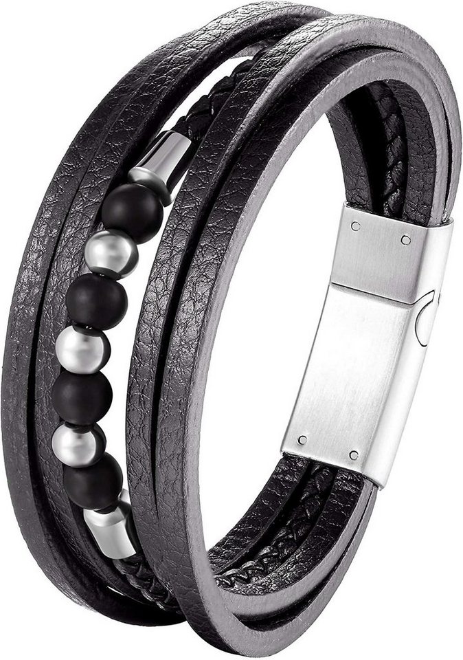 Karisma Lederarmband Karisma Männer Mehreihiges Lederarmband mit Kugeln, aus Edelstahl Länge 21cm BLQ262 - Silber von Karisma