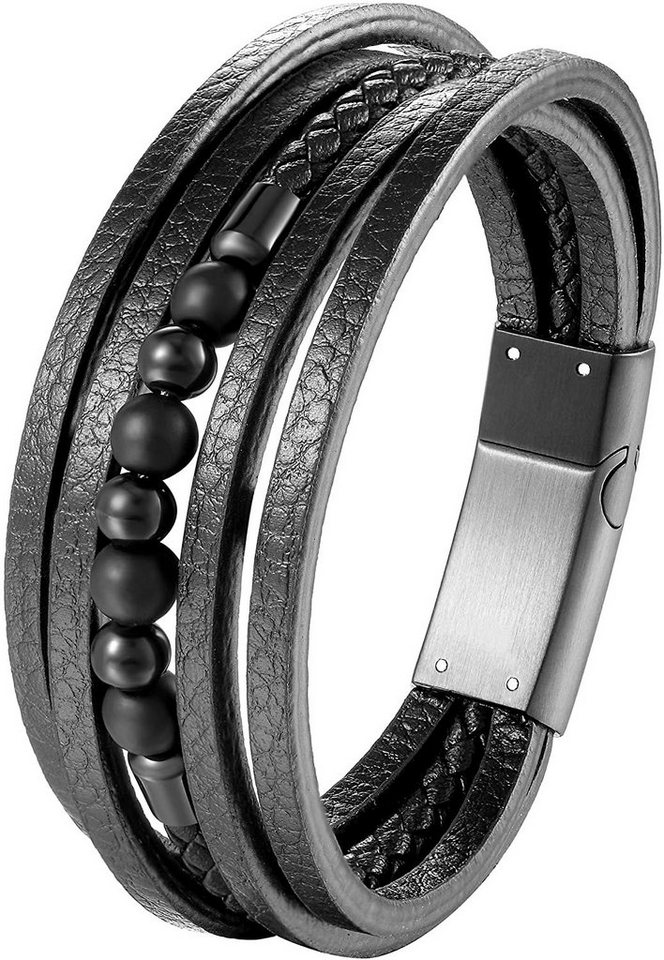 Karisma Lederarmband Karisma Männer Mehreihiges Lederarmband mit Kugeln aus Edelstahl Länge 21cm BLQ262 - Black von Karisma