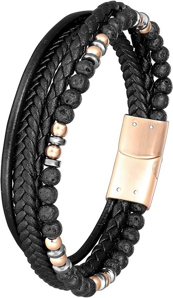 Karisma Lederarmband Karisma Männer Mehreihiges Lederarmband mit Lavasteinen von Karisma